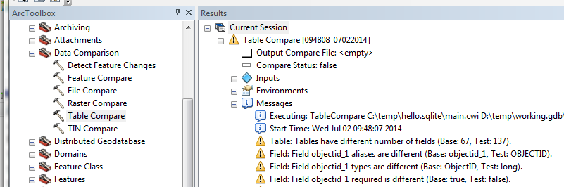 ArcGIS Table Compare